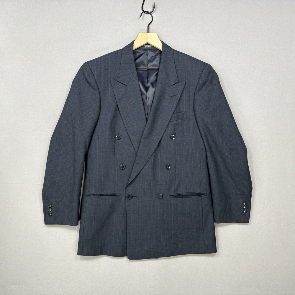VTG Jones New York Marshall Field's Double Breasted Blue Plaid Wool Blazer 37R